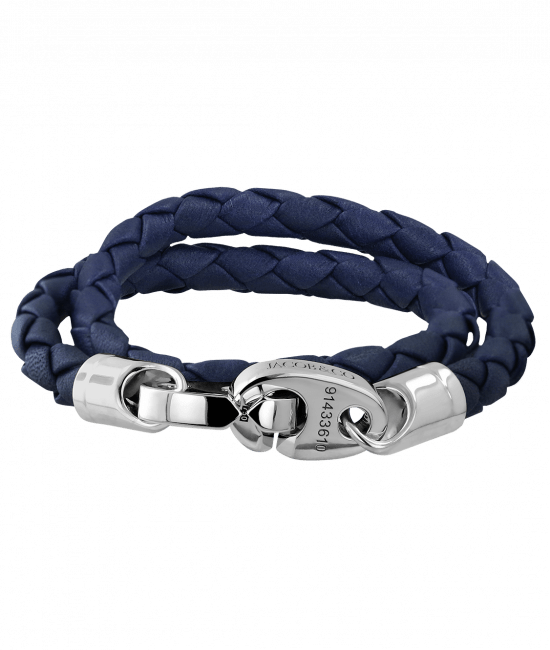Perfect Fit Bracelet Double Strap White Gold with Braided Blue Leather