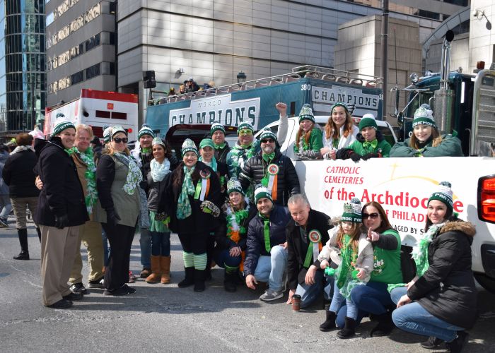 PhiladelphiaCatholicCemeteries.org staff at the 2018 St. Patrick’s Day parade