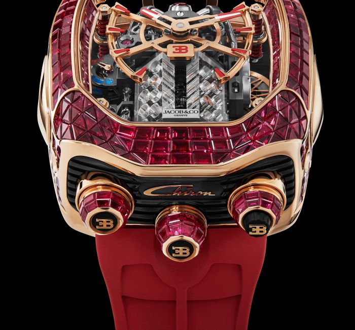 Bugatti Chiron Tourbillon Baguette Ruby Sapphires Rose Gold | Jacob & Co