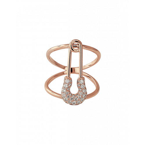 Rose Gold Diamond Safety Pin Ring