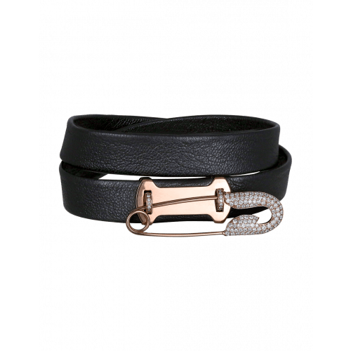 Leather Rose Gold Safety Pin Bracelet