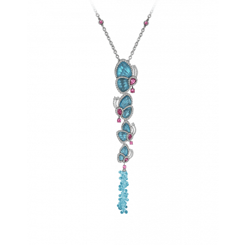 Papillon Necklace with 4 Blue Topaz Butterflies