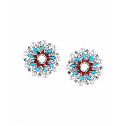 Infinia Pearl, Turquoise and Corals Earrings