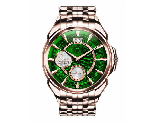 Palatial Classic Manual Big Date Green Mineral Crystal Dial - Rose Gold Case Bracelet