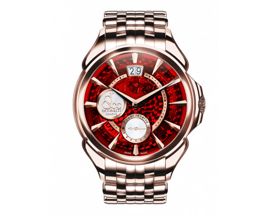 Palatial Classic Manual Big Date Red Mineral Crystal Dial | Rose Gold Case & Bracelet