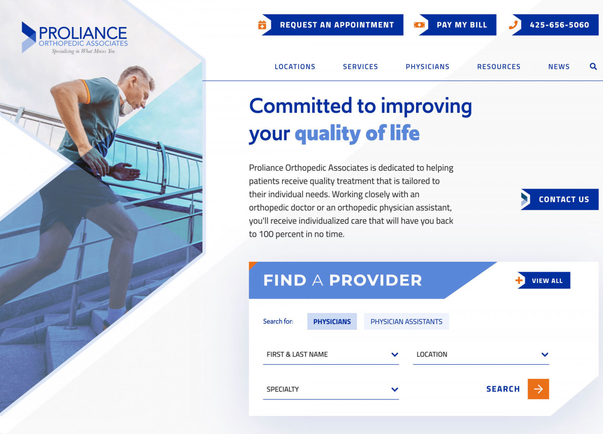 Image of website for Proliance Orthopedic Associates