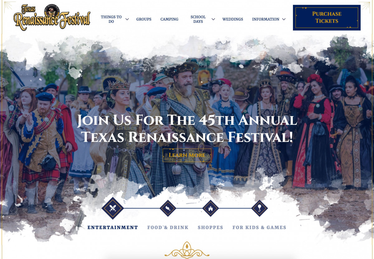 Image of website for Texas Renaissance Festival