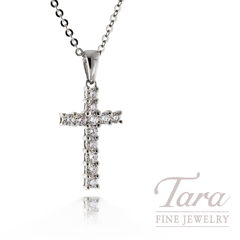 18k White Gold Diamond Cross Pendant 