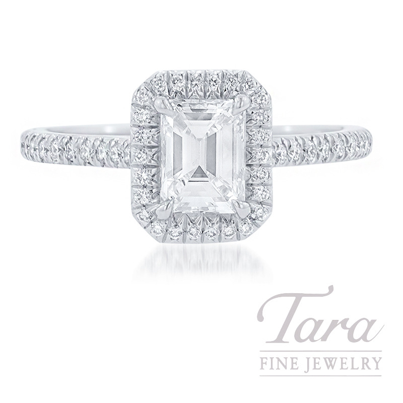 18K White Gold Emerald Cut Diamond Halo 