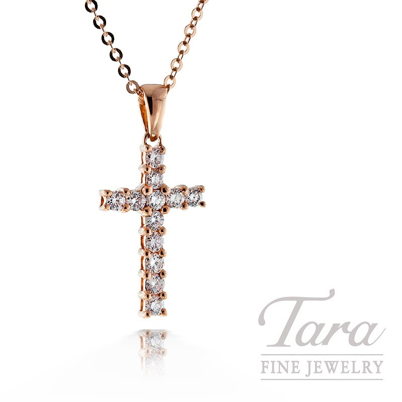 18k Rose Gold Diamond Cross Pendant 